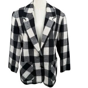 Vintage BE Poland Large Blazer Jacket Buffalo Plaid Wool Blend 90s Dark Academia